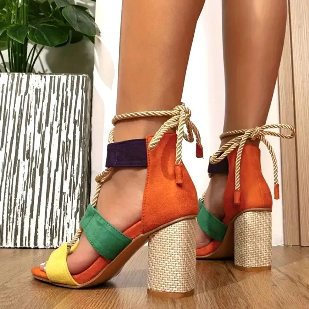 Women's Boho colorful open toe heels sz 8.5
